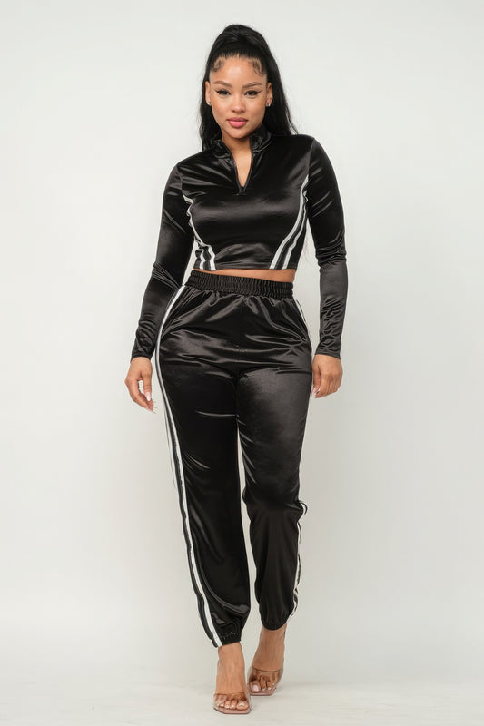 Front Zip Up Stripes Detail Jacket And Pants Set