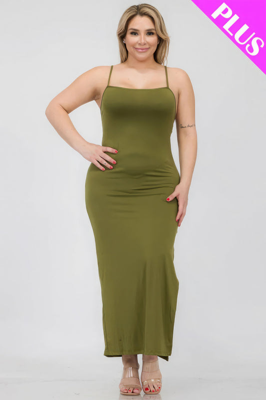 Plus Size Crisscross Back Split Thigh Maxi Dress